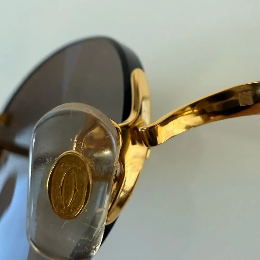 CARTIER Oval Rimless Sunglasses Brown  Gold Frame Authentic Vintage